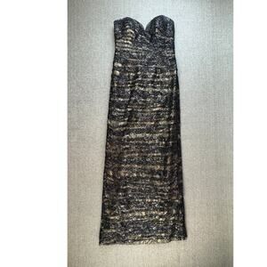 Vicky Tiel Formal Dress Gown Strapless Lace Metallic Floral Size 8‎